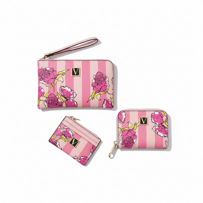 🌸 Victoria’s Secret Pink Floral Wallet & Card Holder Set 💖✨