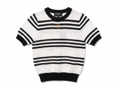 🖤 Chanel Black & White Striped Knit Top ( one size )