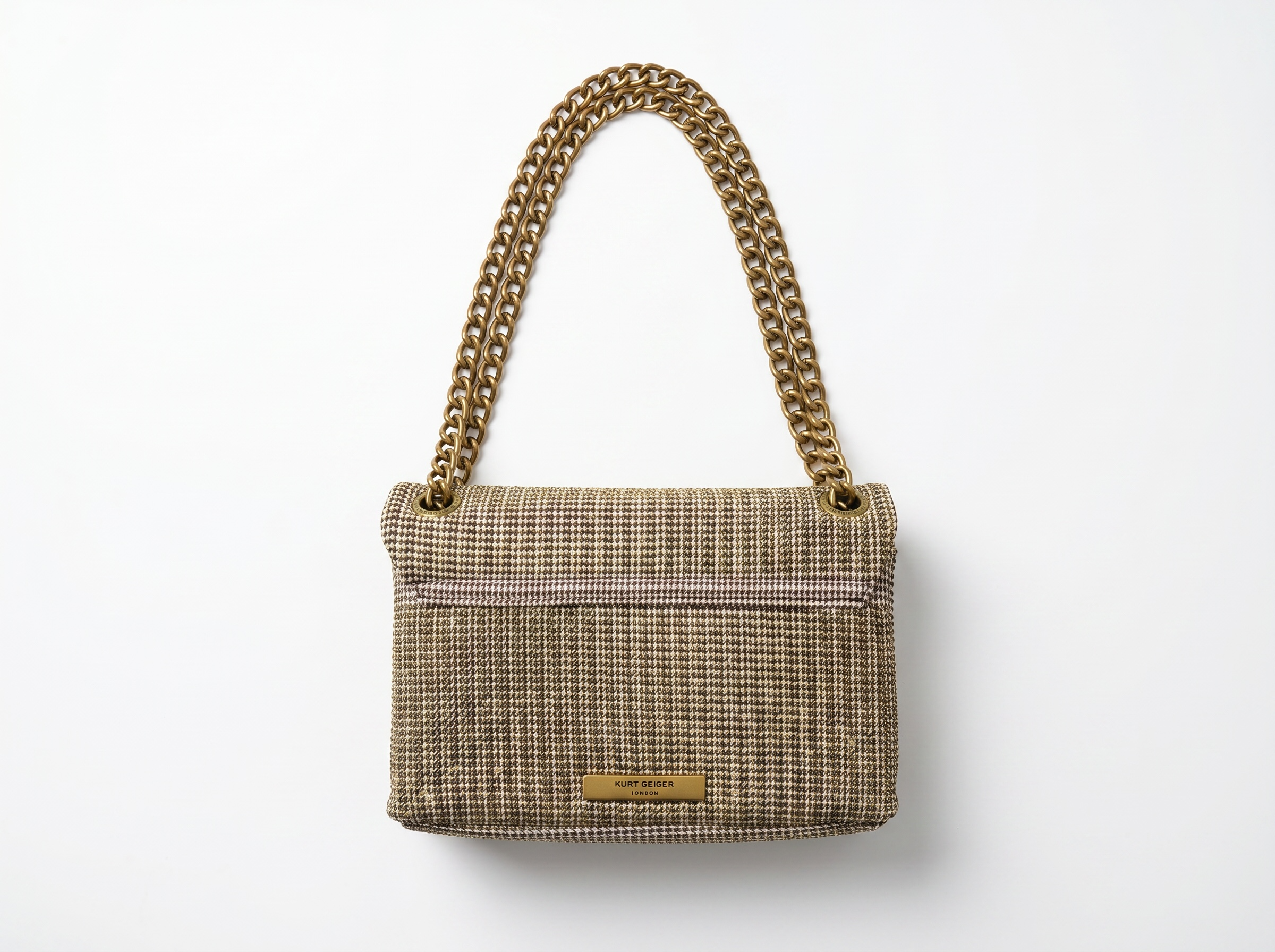👜 Kurt Geiger Tweed Chain Shoulder Bag – Elegant Beige & Gold Edition ✨