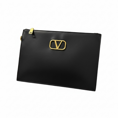 Valentino VLogo Leather Zip Pouch – Black 🖤✨
