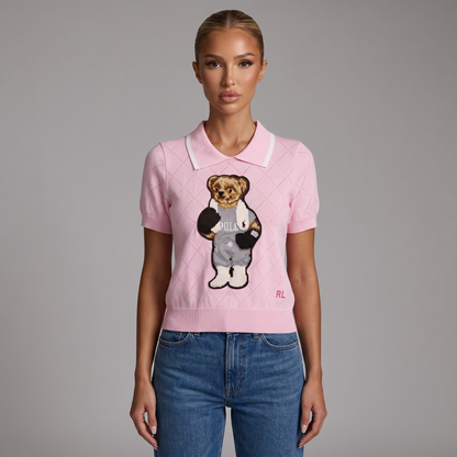 🧸 Polo Ralph Lauren Bear Knit Polo Sweater – Pink Edition one size