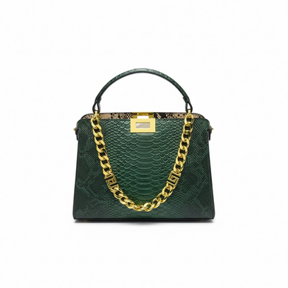 Fendi Emerald Snake-Embossed Handbag 💚✨ | Luxury Chain Designer Bag