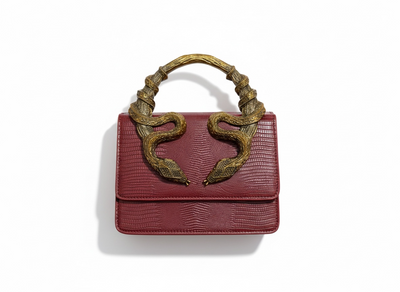ROBERTO CAVALLI Snake Handle Mini Bag – Burgundy Gold 🍷🐍 | Iconic Statement Luxury