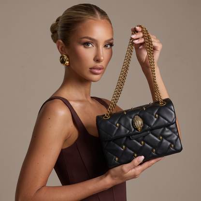 🖤 Kurt Geiger Quilted Chain Shoulder Bag – Black Gold Statement Edition ✨