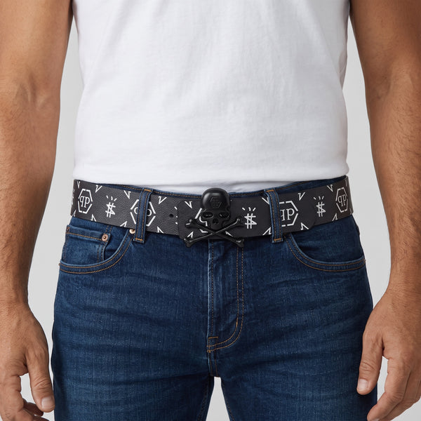 Philipp Plein Belt – Black Monogram Skull 💀🖤 115 c