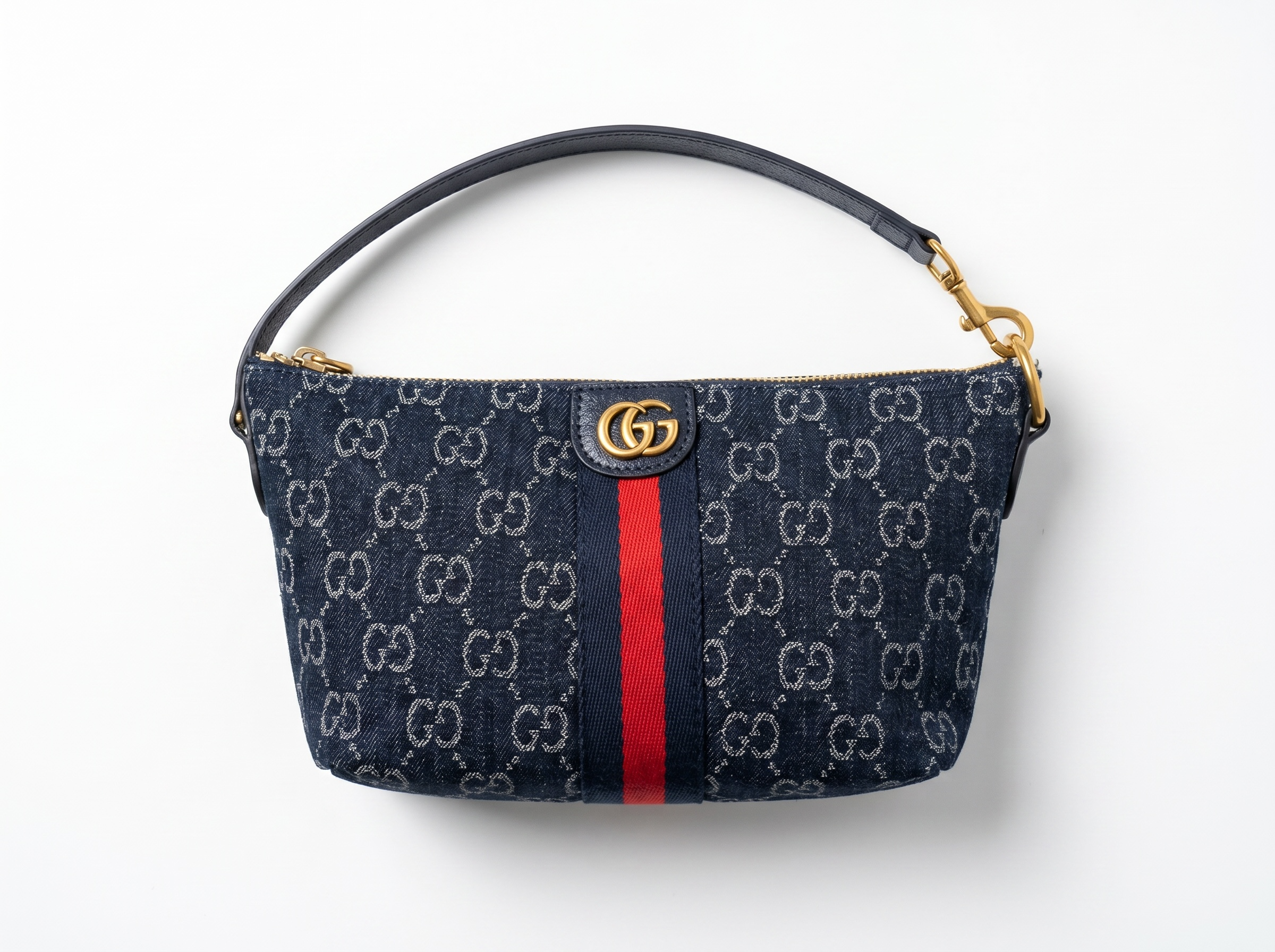 Gucci Navy GG Monogram Web Stripe Shoulder Bag 💙❤️✨👜🔥