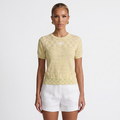 💛 Chanel Textured Knit Top – Butter Yellow