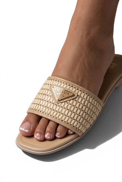 PRADA Raffia Slide Sandals 🤍🌾 | Soft Beige Luxury