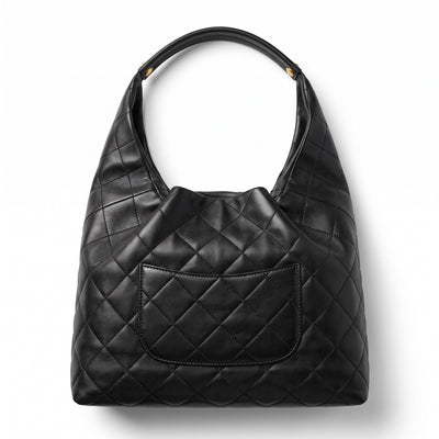 Black quilted Chanel hobo bag with gold CC charm and chain