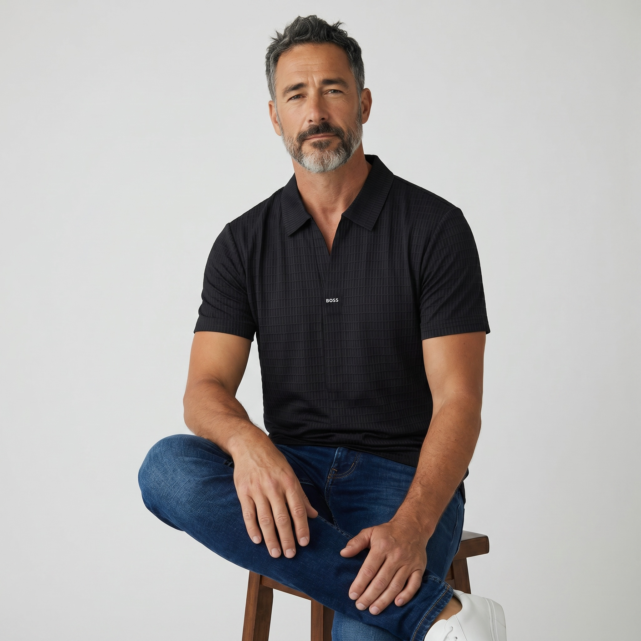 🖤✨ Hugo Boss Black Textured Polo Shirt – Luxury Smart Casual Collection 👔🔥