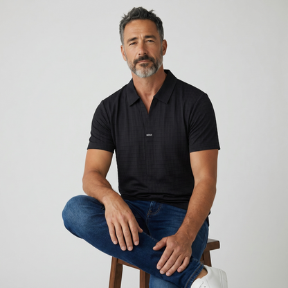 🖤✨ Hugo Boss Black Textured Polo Shirt – Luxury Smart Casual Collection 👔🔥