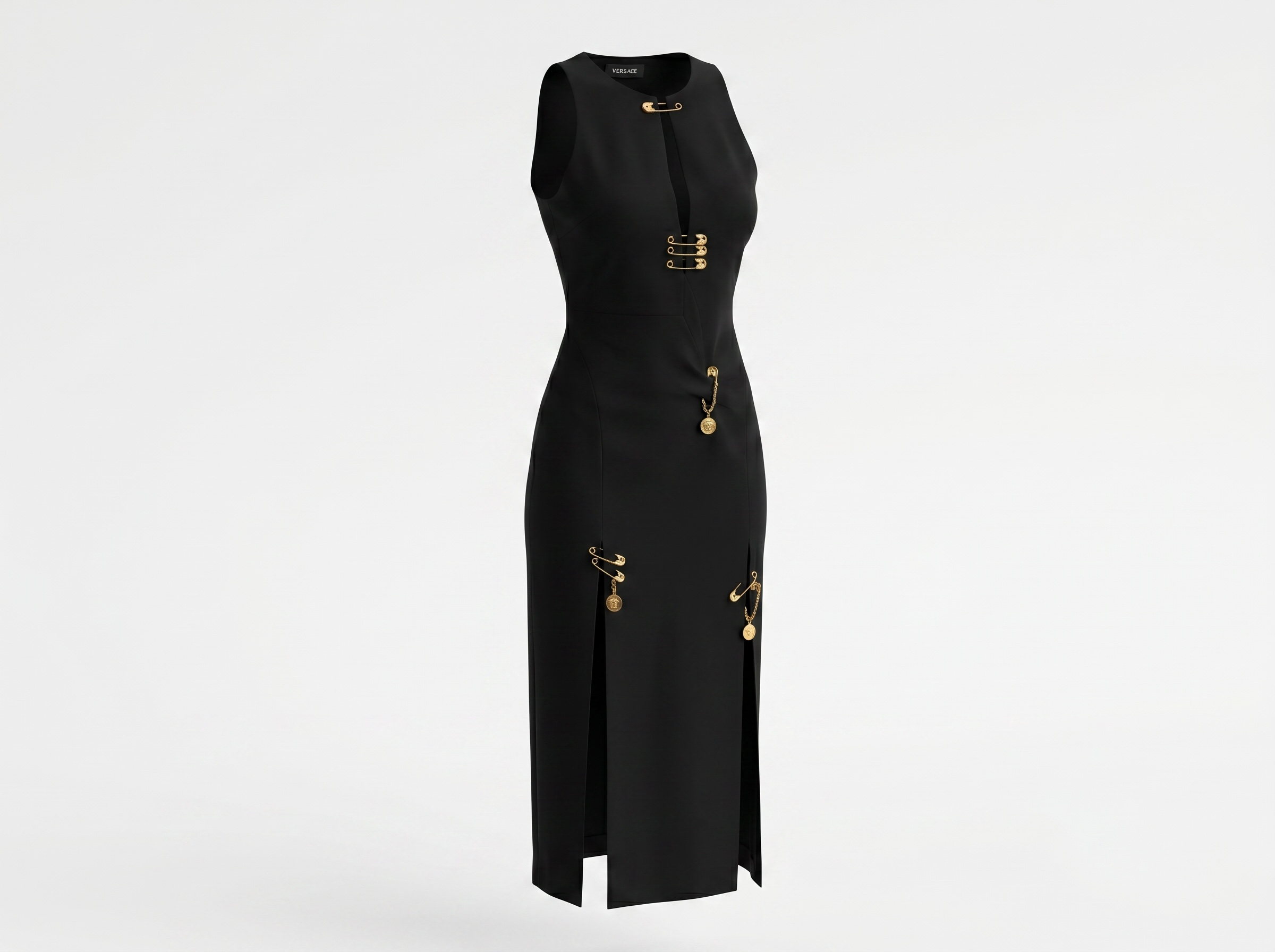 Versace Black Safety Pin Midi Dress 🖤✨
