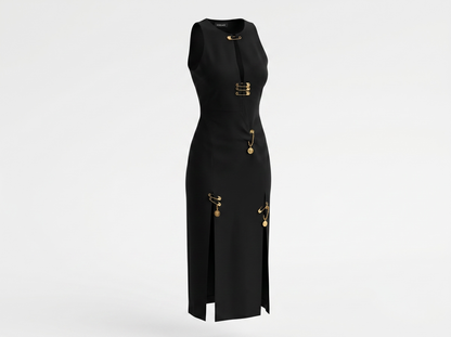 Versace Black Safety Pin Midi Dress 🖤✨