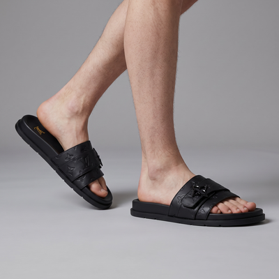 Louis Vuitton Black Monogram Slides 🖤✨ Luxury Comfort Sandals for Men