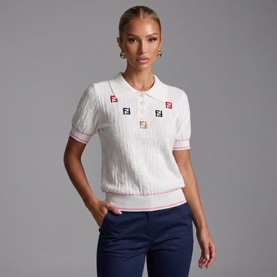 🤍 Fendi FF Knit Polo Top – White ( one size)