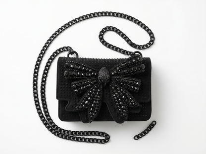 🖤 Kurt Geiger Kensington Crystal Bow Crossbody – All Black Edition 🖤