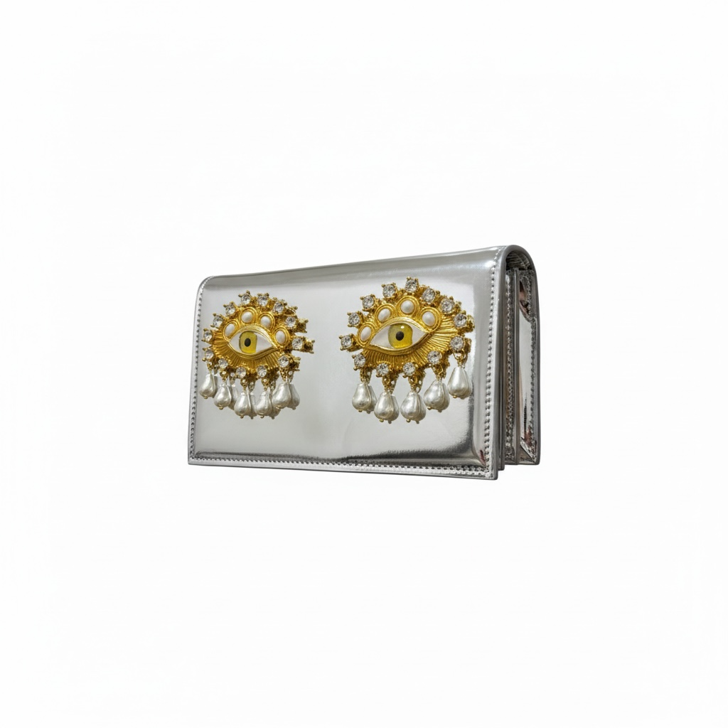 Schiaparelli Eye Embellished Metallic Clutch – Statement Art Piece 👁✨
