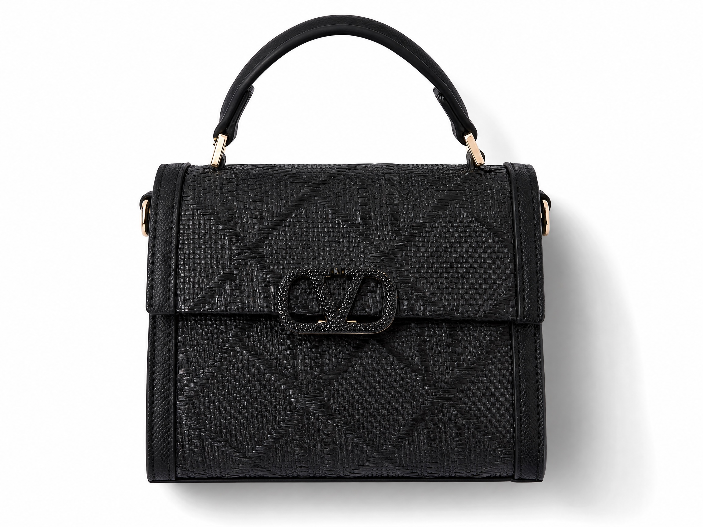 Valentino Garavani Black Raffia VLogo Top Handle Bag 🖤✨👜👑🔥