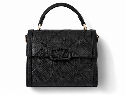Valentino Garavani Black Raffia VLogo Top Handle Bag 🖤✨👜👑🔥