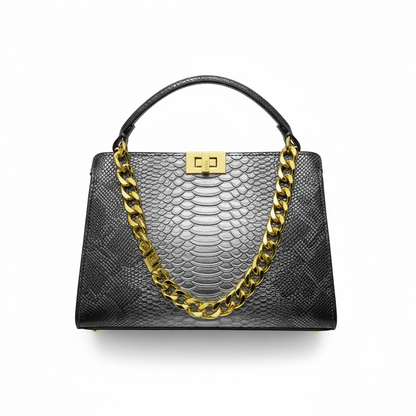 Fendi Snake-Embossed Black Handbag 🖤✨ | Luxury Chain Statement Bag