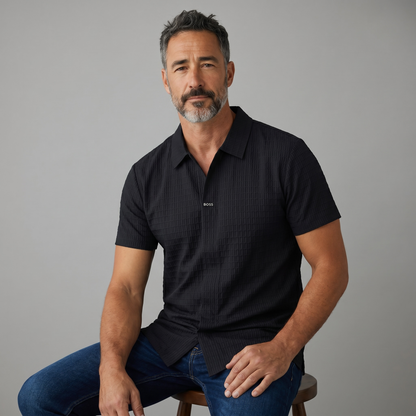 🖤✨ Hugo Boss Black Textured Polo Shirt – Luxury Smart Casual Collection 👔🔥