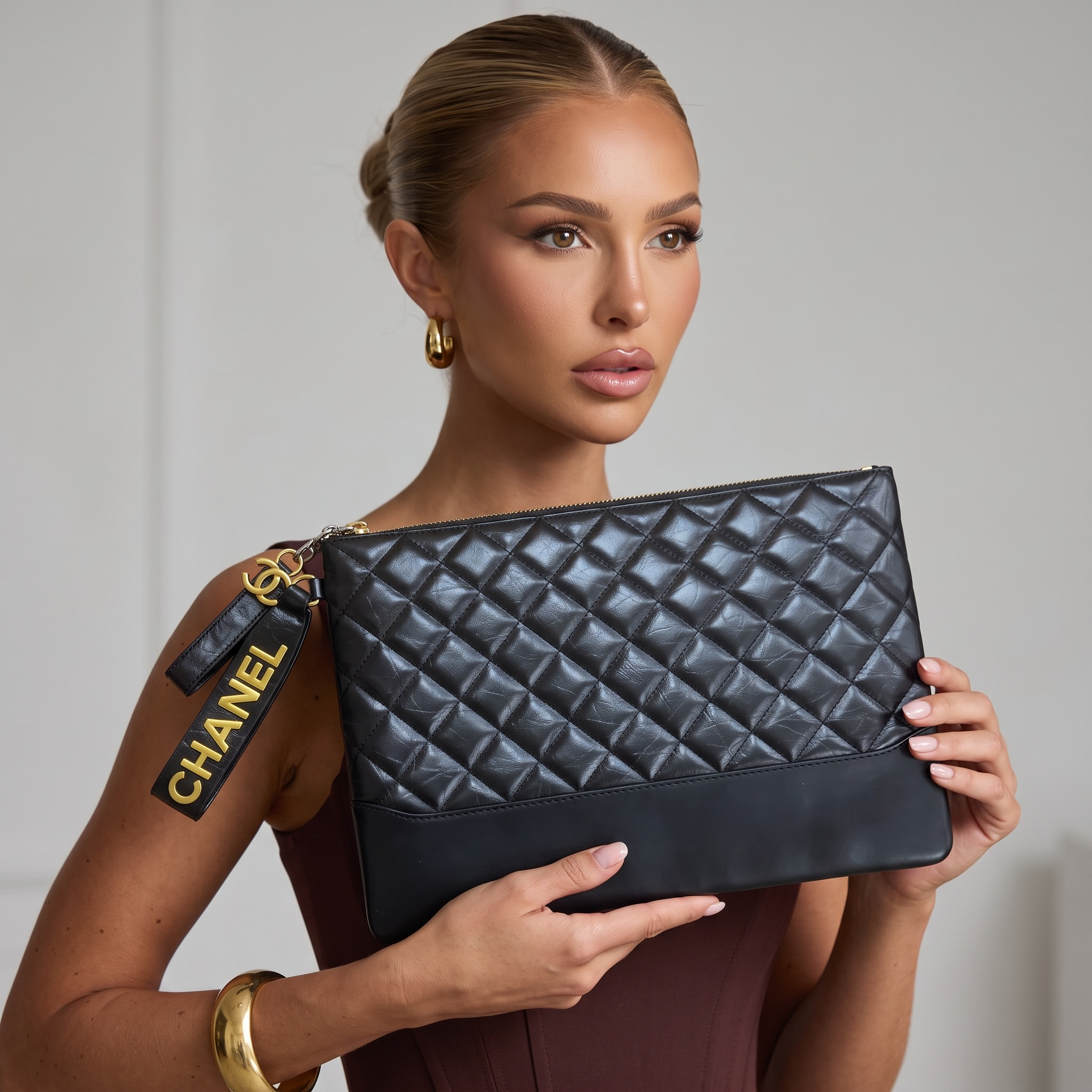 ✨ Chanel Quilted Leather Large Zip Pouch – Black