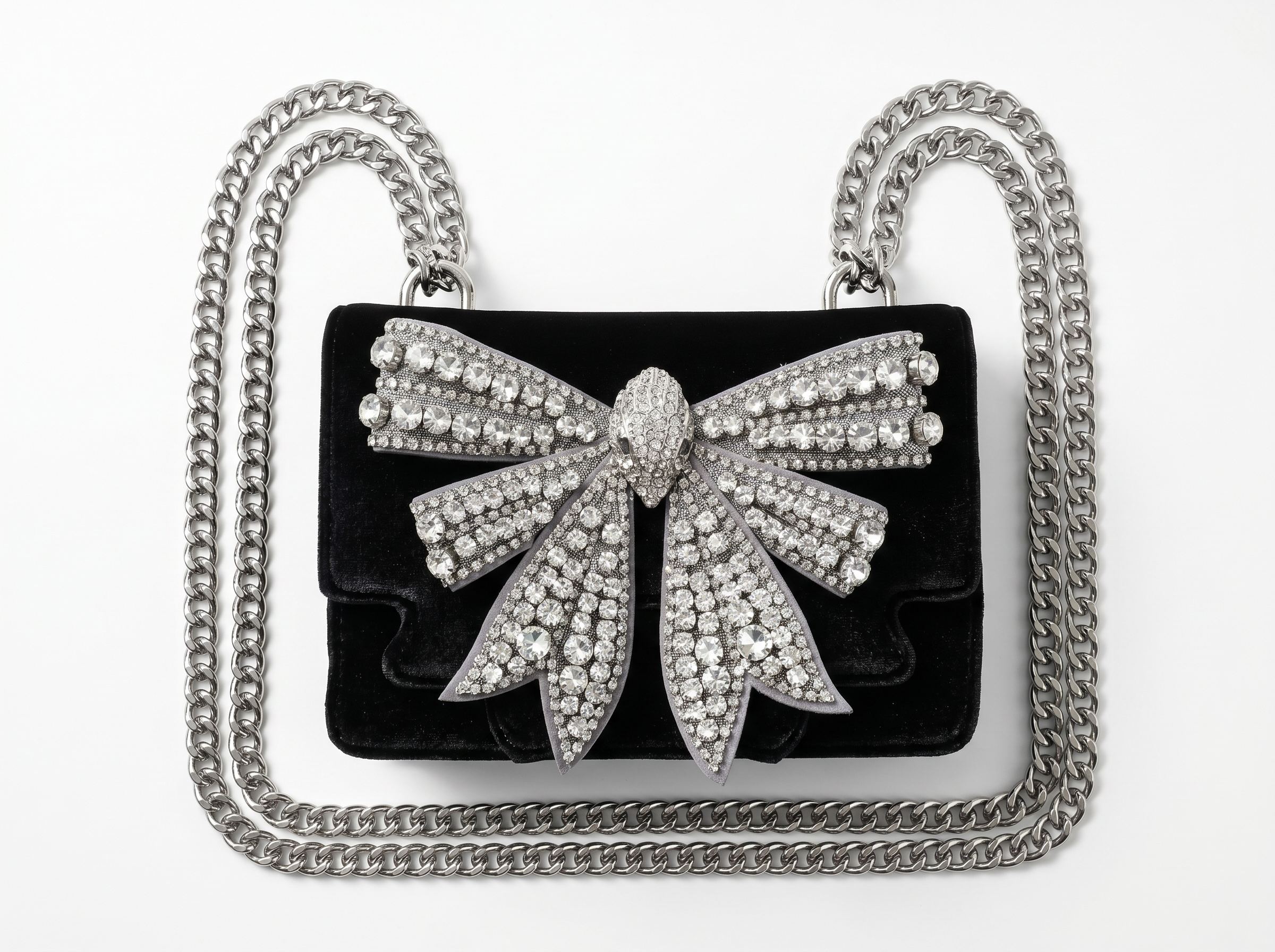 ✨ Kurt Geiger Crystal Bow Velvet Crossbody Bag – Black & Silver Edition ✨