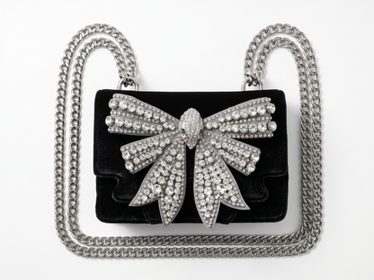 ✨ Kurt Geiger Crystal Bow Velvet Crossbody Bag – Black & Silver Edition ✨