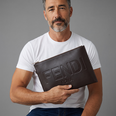 ✨ Fendi Roma Large Leather Pouch – Dark Brown