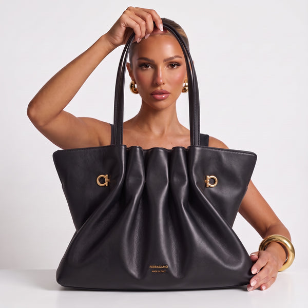 Ferragamo Gathered Tote – Black Gancini 👜