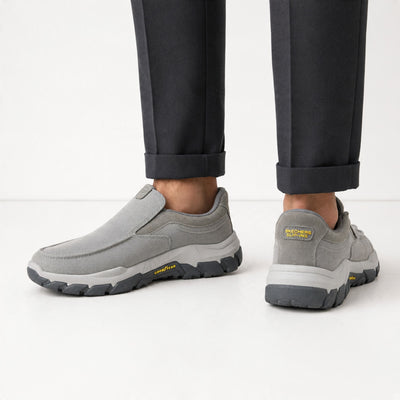 grey Skechers slip‑on sneaker with Goodyear outsole