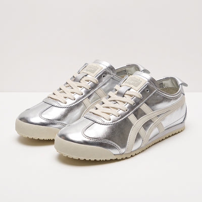 silver Onitsuka Tiger Mexico 66 sneakers with cream stripes and gum sole