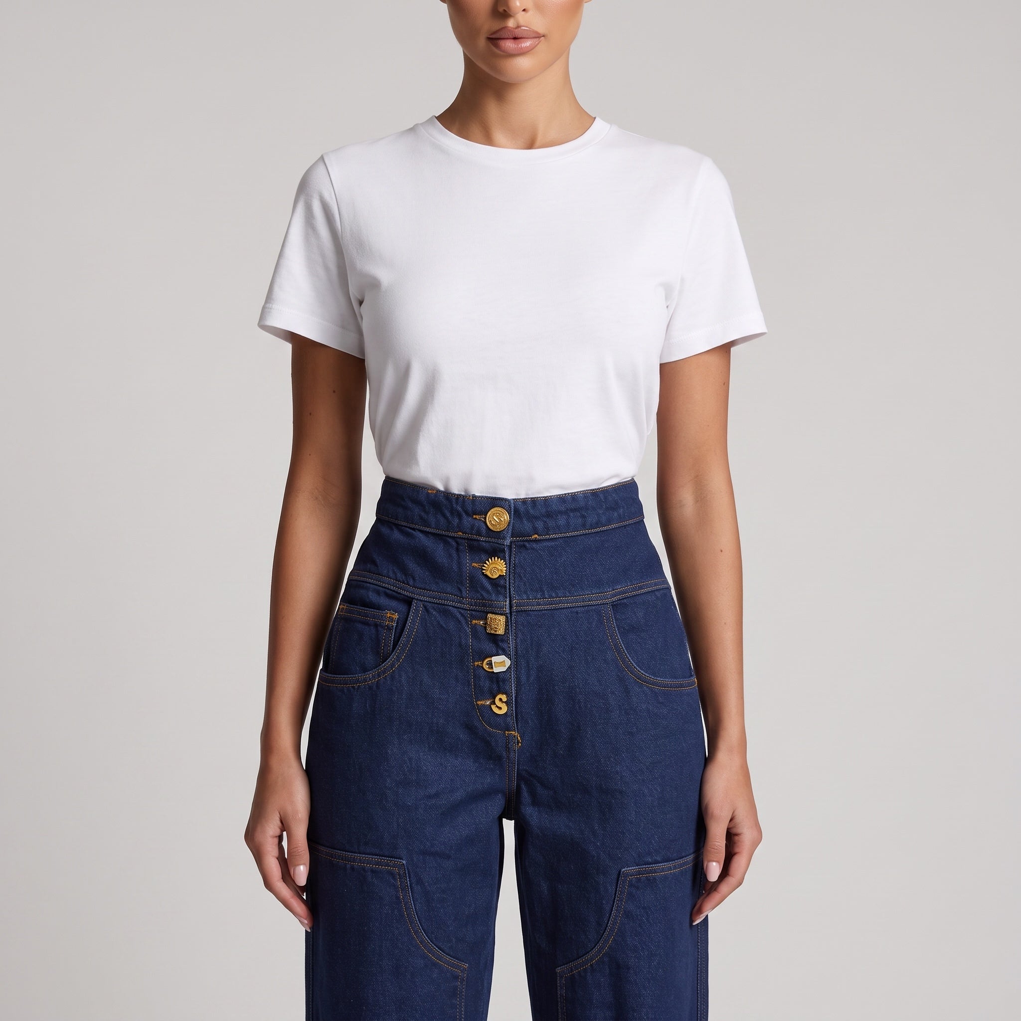 Women's white slim crew neck t‑shirt