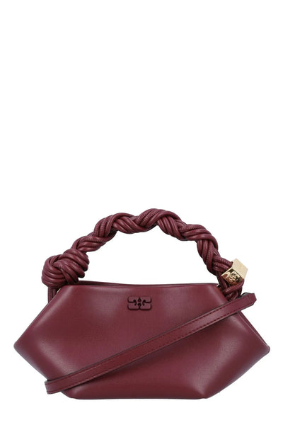 GANNI wine top-handle bag with braided knot handle and shoulder strap