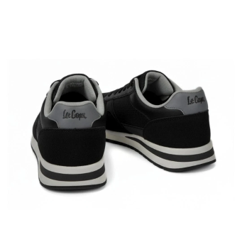 Black and grey Lee Cooper low-top sneaker with mixed textile panels