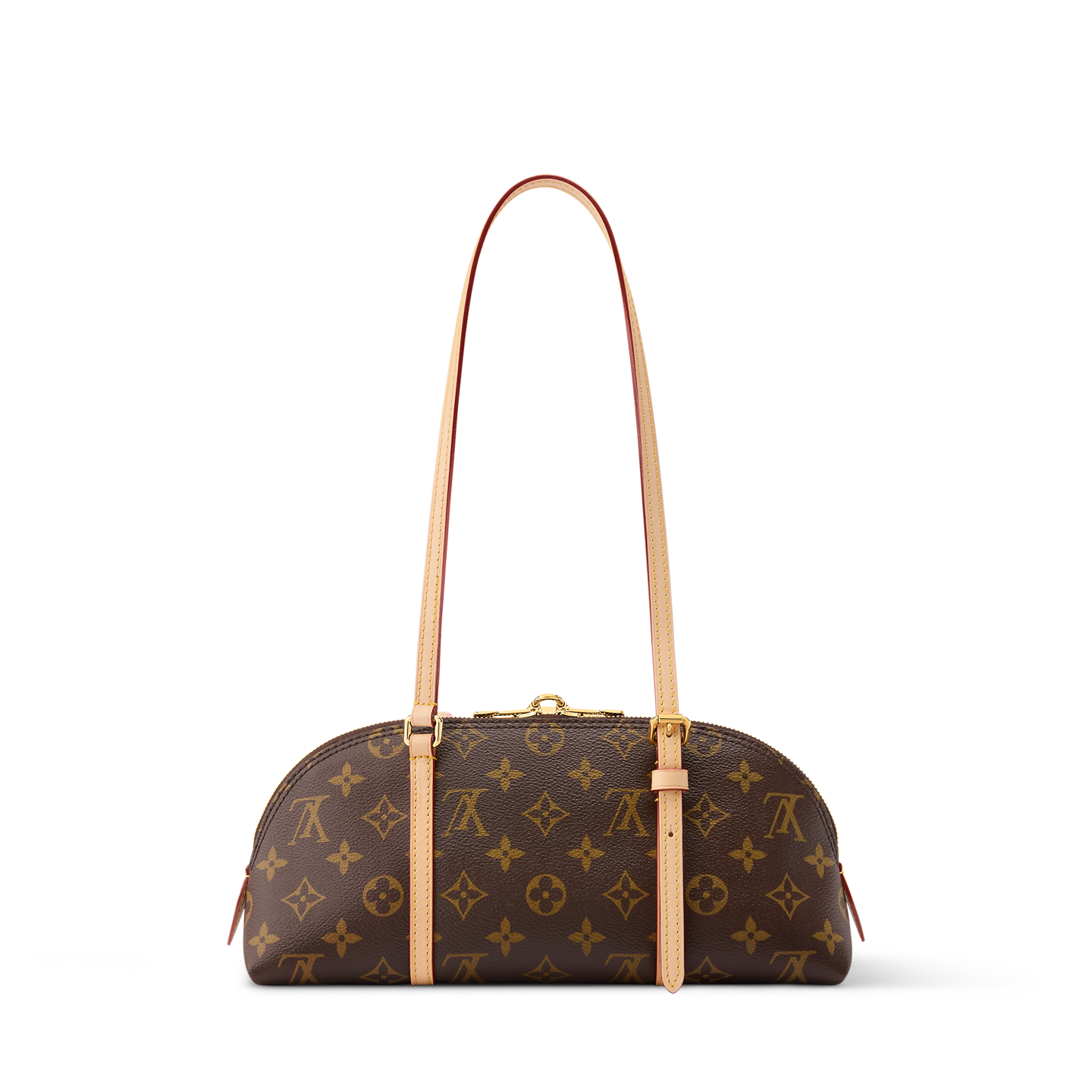 Louis Vuitton monogram dome satchel with long natural trim handles and gold hardware