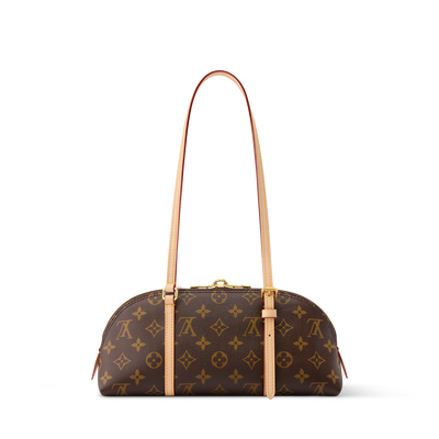 Louis Vuitton monogram dome satchel with long natural trim handles and gold hardware