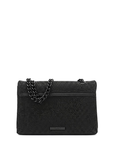 Black crystal-studded Kurt Geiger shoulder bag with dark metal chain handles and flap clasp