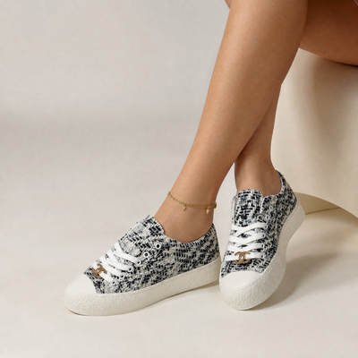 Chanel Tweed Platform Sneakers – Black & White Luxe Edition 🤍🖤