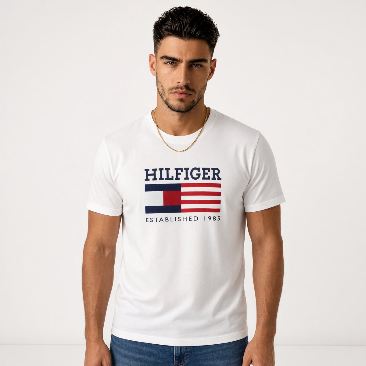 White Tommy Hilfiger crewneck t-shirt with logo print