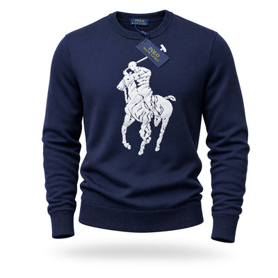Navy Polo Ralph Lauren crewneck sweatshirt with large white Big Pony logo
