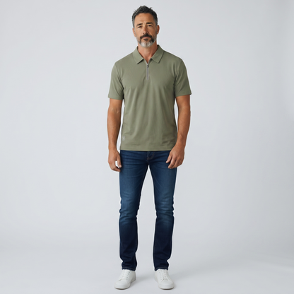 🫒✨ Emporio Armani Olive Half-Zip Polo Shirt – Luxury Minimal Edition 👔🔥