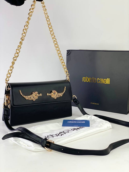 Roberto Cavalli Leather Handbag with Gold Chain Strap