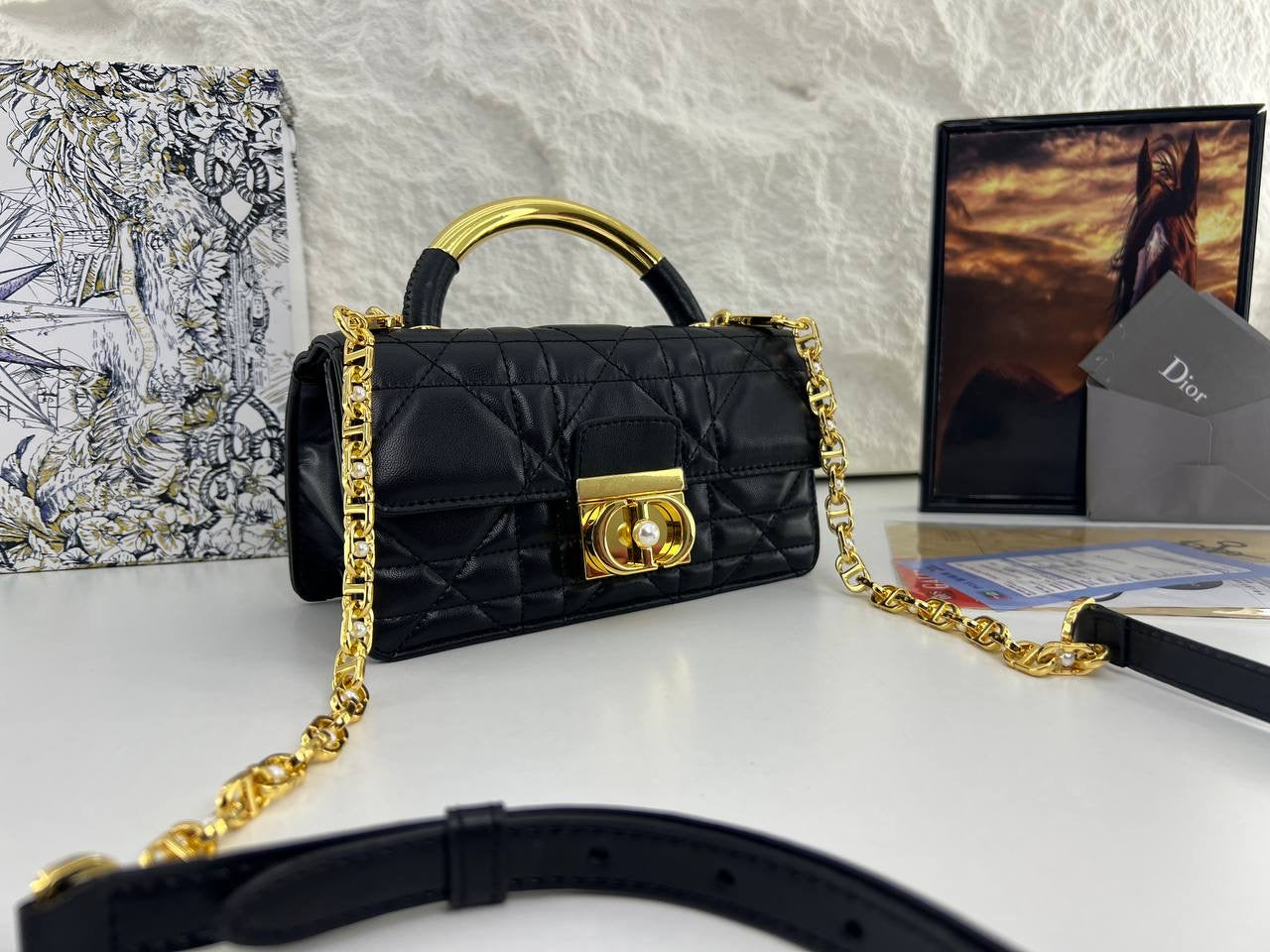 Dior Caro Mini Bag  Cannage Leather with Gold Hardware