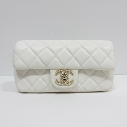 🤍 Chanel White Quilted Pearl CC Flap Bag – Classic Chain Shoulder Bag
