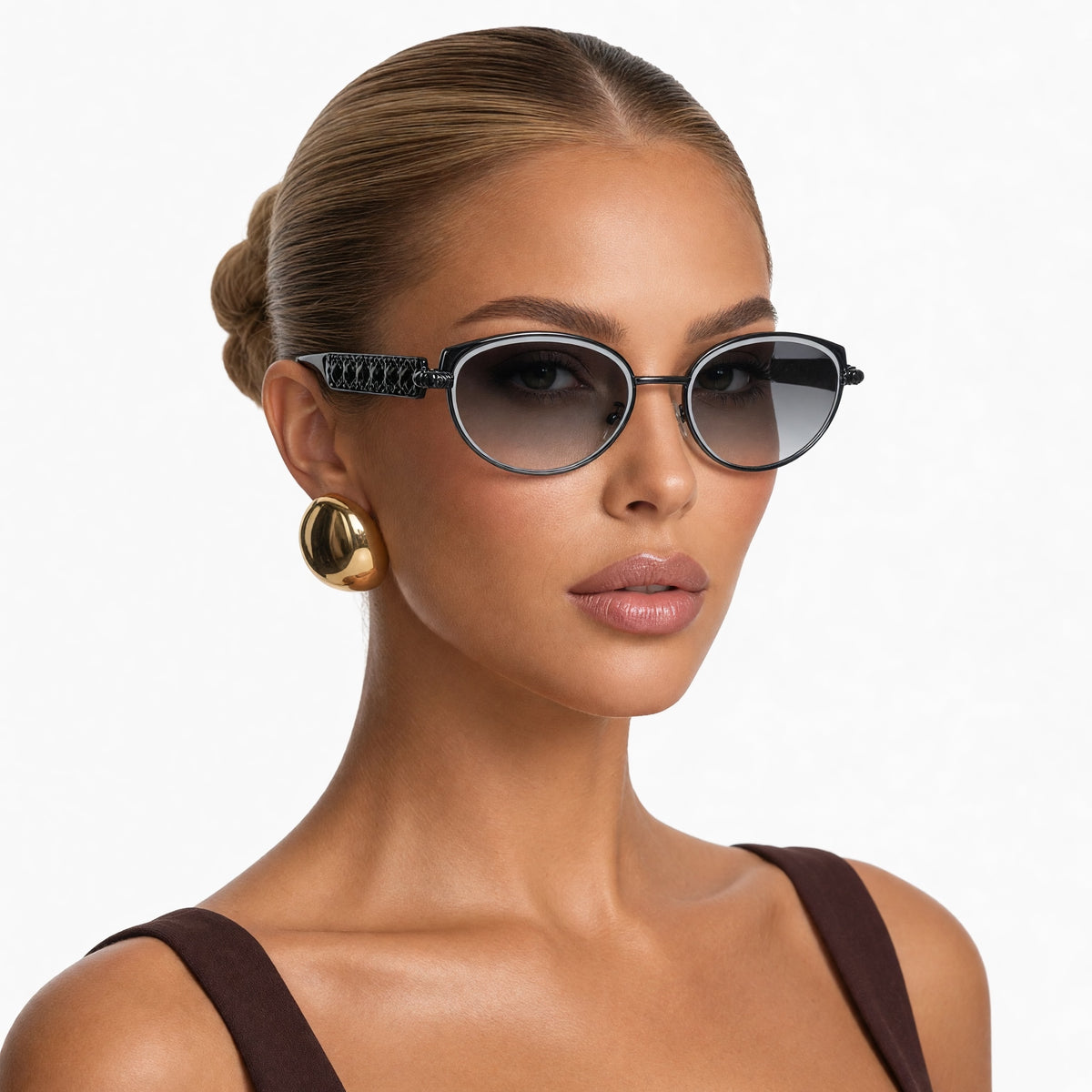 Dior round black sunglasses with gradient lenses and textured temples