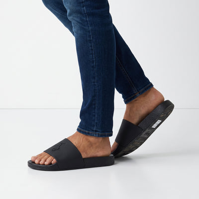 Black Polo Ralph Lauren embossed logo men's slide sandal