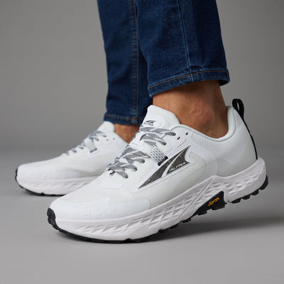 white Altra trail running shoe with Vibram outsole