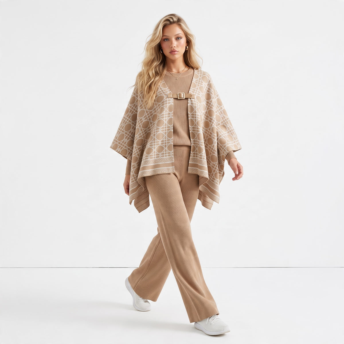 Dior set with Cape – Beige Geometric Buckle