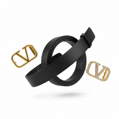 Valentino V Logo Luxury Reversible Belt Set ✨🖤 (Dual Buckle Edition)